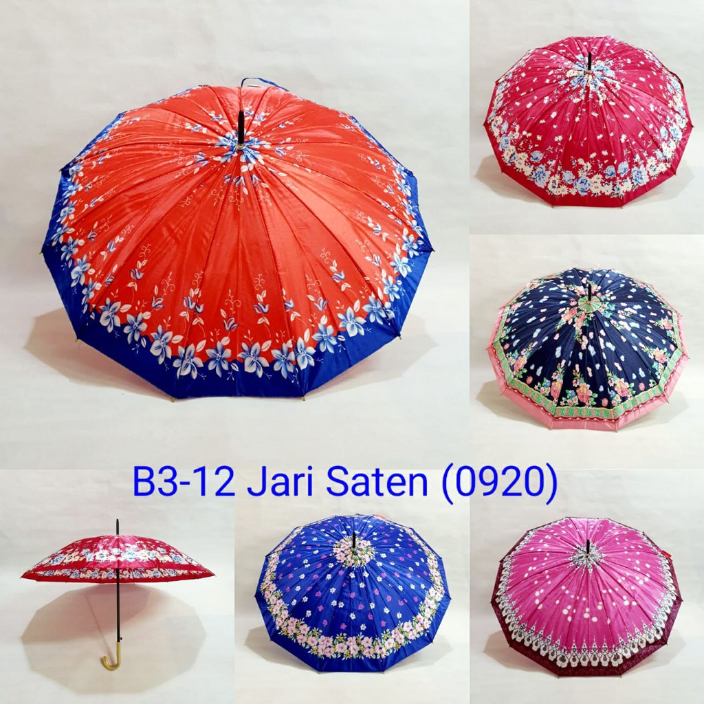 PAYUNG STANDAR SATEN ANTI ANGIN KUAT MOTIF BUNGA DAN BATIK RANDOM TULANG PAYUNG KUAT