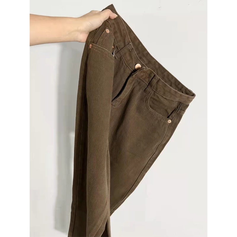 Coklat kekinian high waist celana jeans panjang wanita