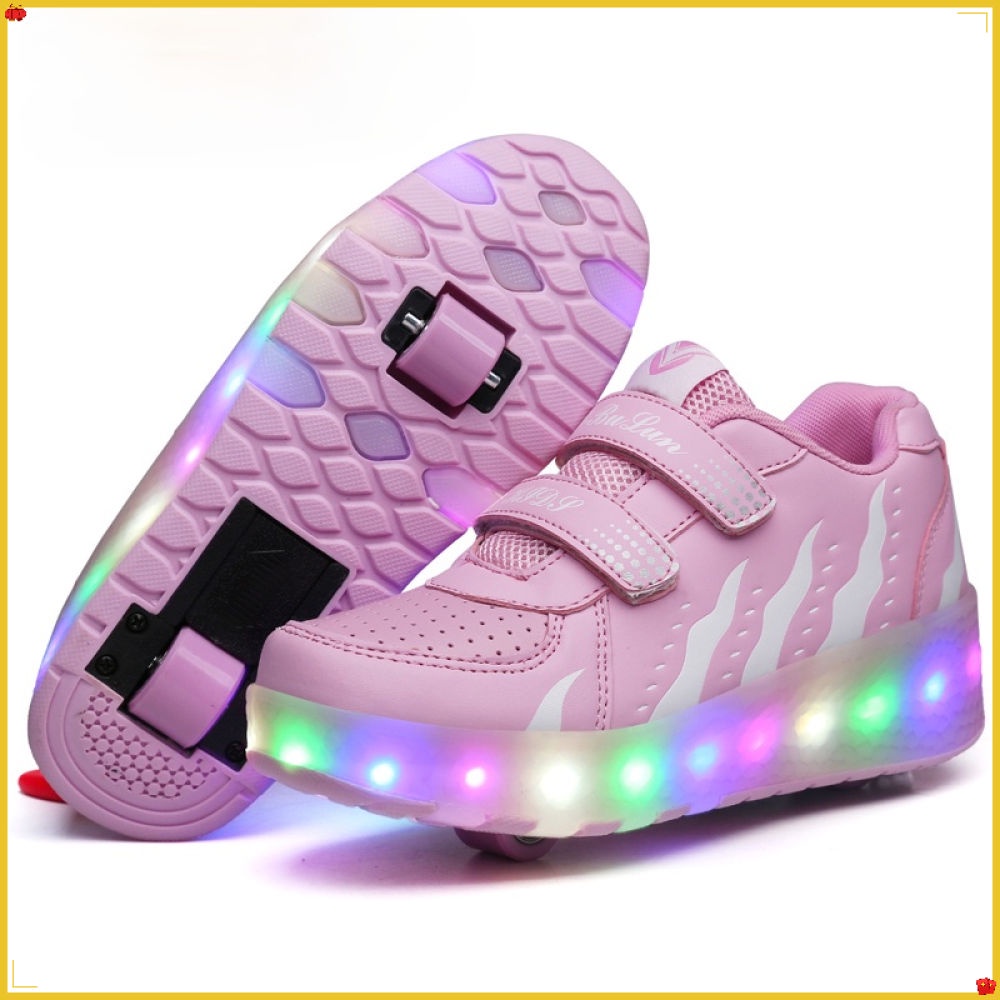 Two-wheel LED Sneakers with two-wheel boys Girl Roller Skate Shoe Casual with Roller Girl Shoe Pulle