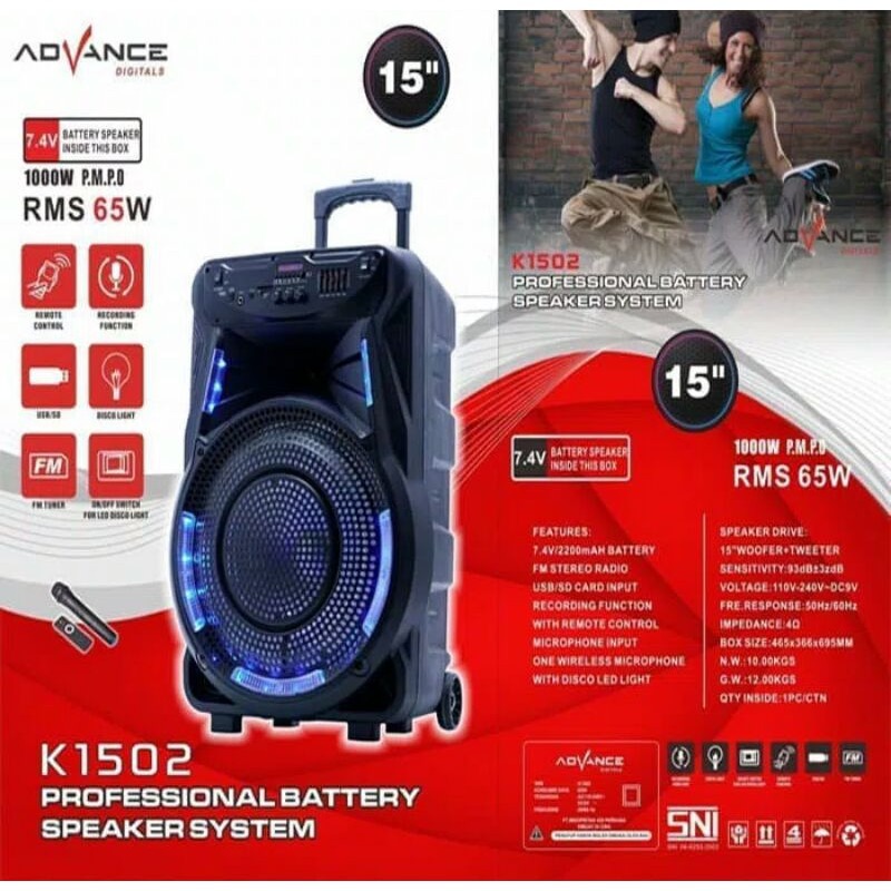 Advance Speaker Meeting K 1502 Bluetooth Aqualizer 15Inch Suara Mantap