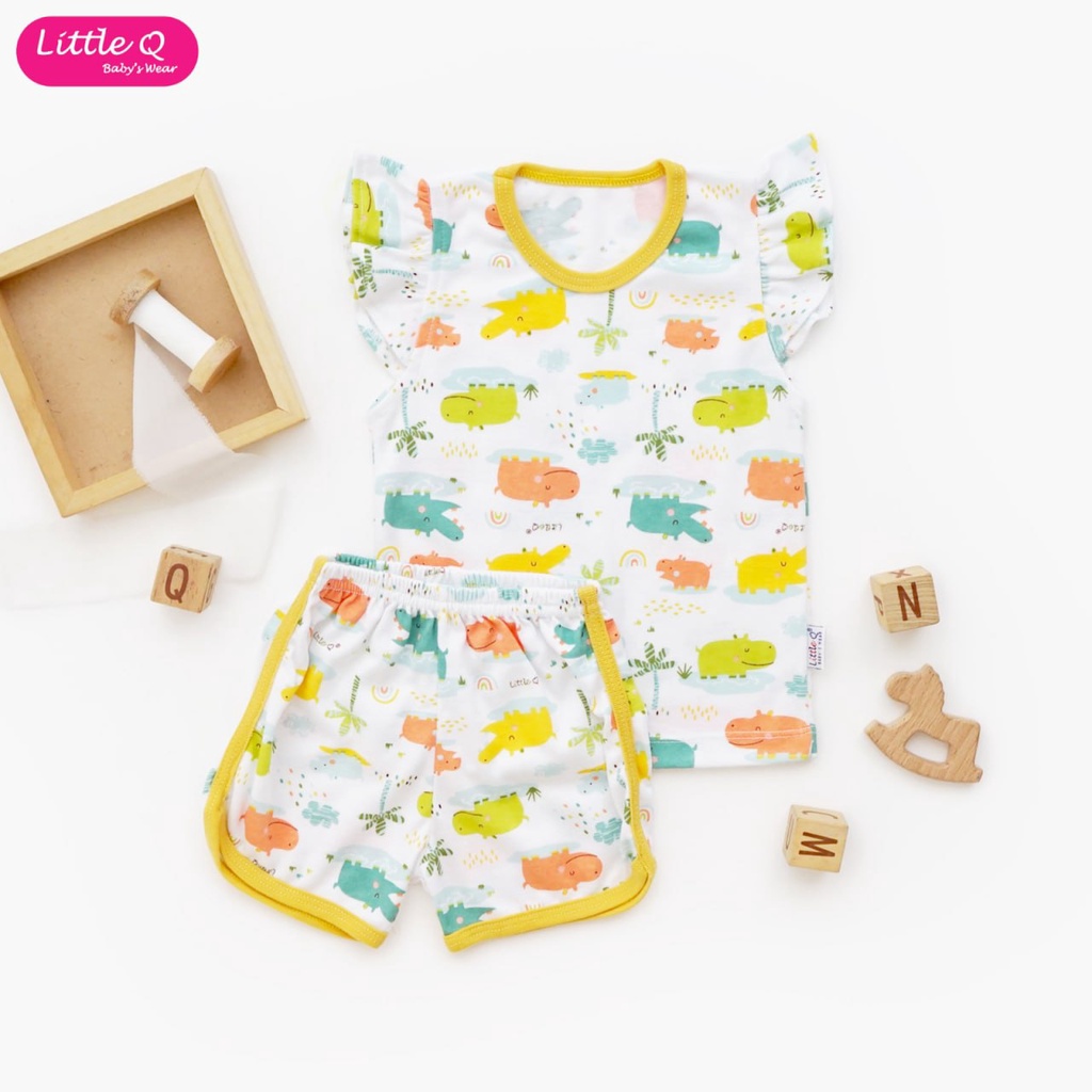 LittleQ Setelan Ruffle Tee Motif - Setelan Baju Bayi dan Anak Perempuan Rampel Celana pendek Little Q SNI