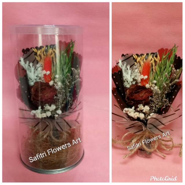 Mini Dried Flowers in Jar / Buket Wisuda / Buket Ultah / Mini Buket Mawar Kering dalam tabung