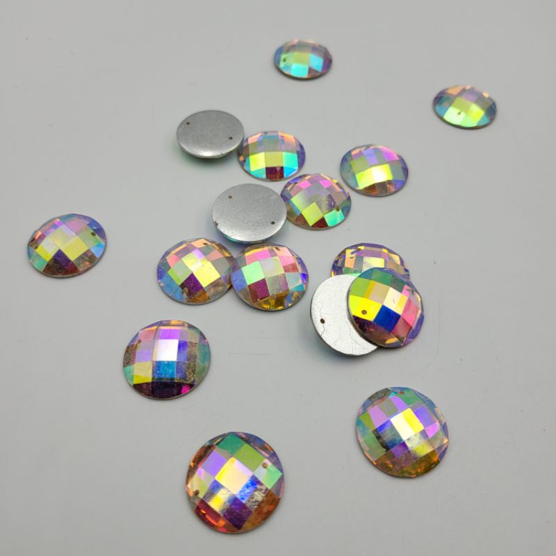 DIAMON KRISTAL RESIN MOTIF BULAT UKURAN 20 MM /2 CM WARNA PELANGI AB DAN PUTIH  KUALITAS BAGUS PER LUSIN