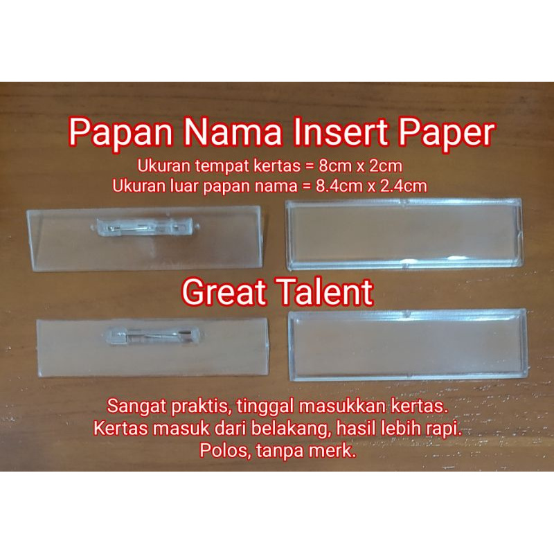 

Bahan Papan Nama Dada Insert Paper 8cm x 2cm + Peniti - Nametag - Name Tag - Polos, Tanpa Merk -1pcs