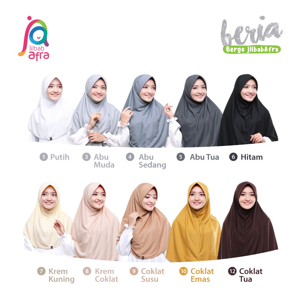 Jilbab Beria Size M - Bergo Jilbab Afra (Arfa) - Hijab Instan Bahan Kaos, Adem, Lembut &amp; Nyaman