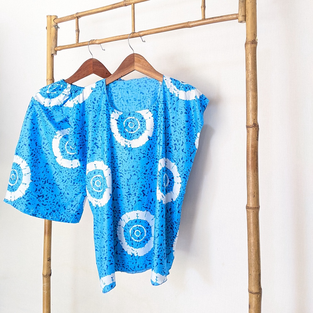 Baju Tidur Tanpa Lengan Piyama Krill Setelan Midi Homewear Homey Dress Baby Doll Dewasa Nyaman Di Rumah Santai WFH Rayon One Set Pajamas-kanoko light blue