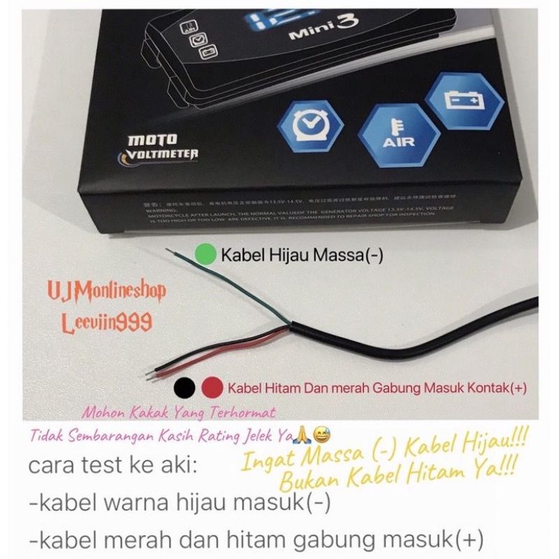 Voltmeter Volt Meter ACCU Aki 3 in 1 Mini 3 12V Universal Semua Motor Bisa