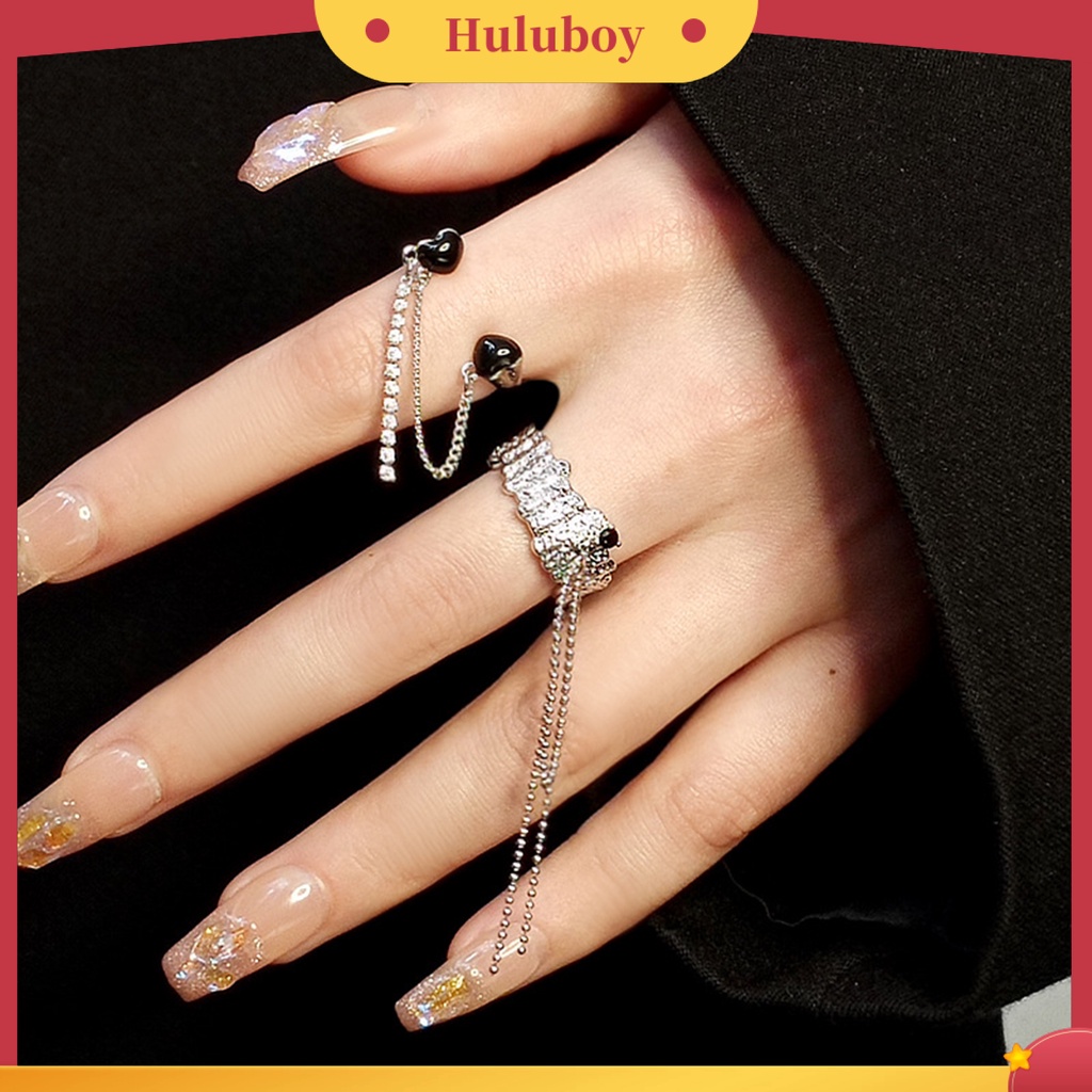 Hu Hu Hu Hu Hu Alat Bantu Pasang Kacamata♡ Cincin Model Terbuka Desain Rantai Rumbai Hias Berlian Imitasi Berkilau Adjustable Untuk Wanita