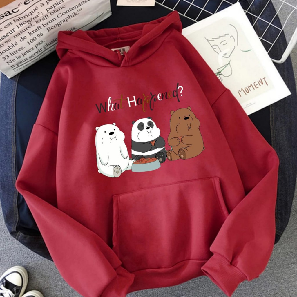 Hoodie Wanita Gambar Bears Oversize Korean Style Sweater Murah Tebal Xxl Kekinian Lilac Panda Boba