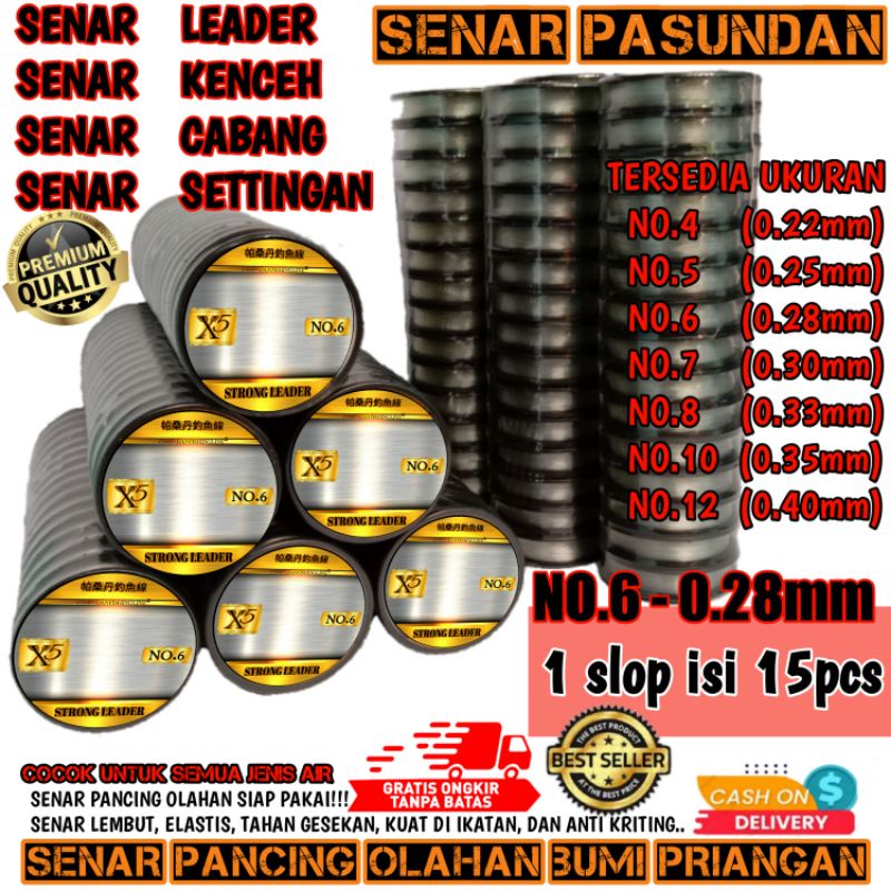 LEADER/KENCEH (50m_connecting_1slop_isi 15pcs) PASUNDAN FISHING LINE, SENAR KENCEH,SENAR LEADER,SENA