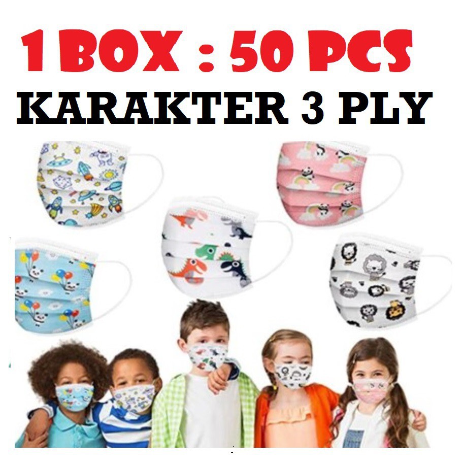 PA Masker anak Murah 3 ply Kids Child mask motif Earloop 1box isi 50 Pcs motif Karakter - MK009