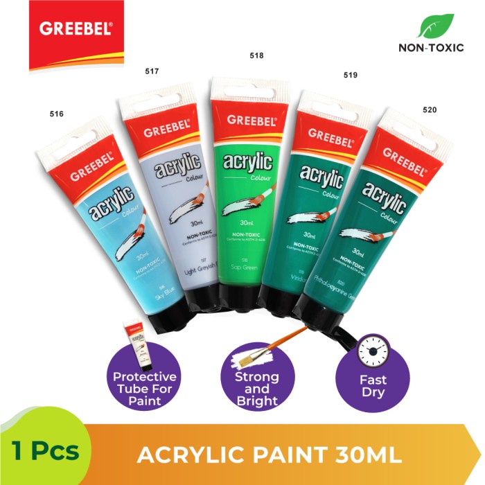 Cat Lukis Akrilik Greebel Tube 30ml Non Toxic 26 Warna