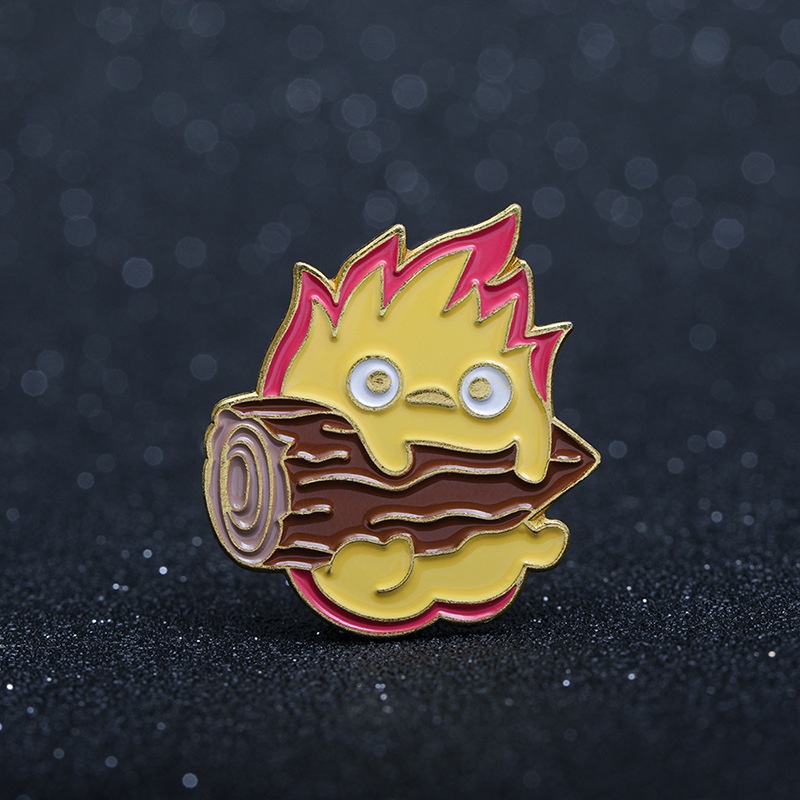 Bros Pin Enamel Desain Kastil Api Demon Dengan Pengki Untuk Hadiah