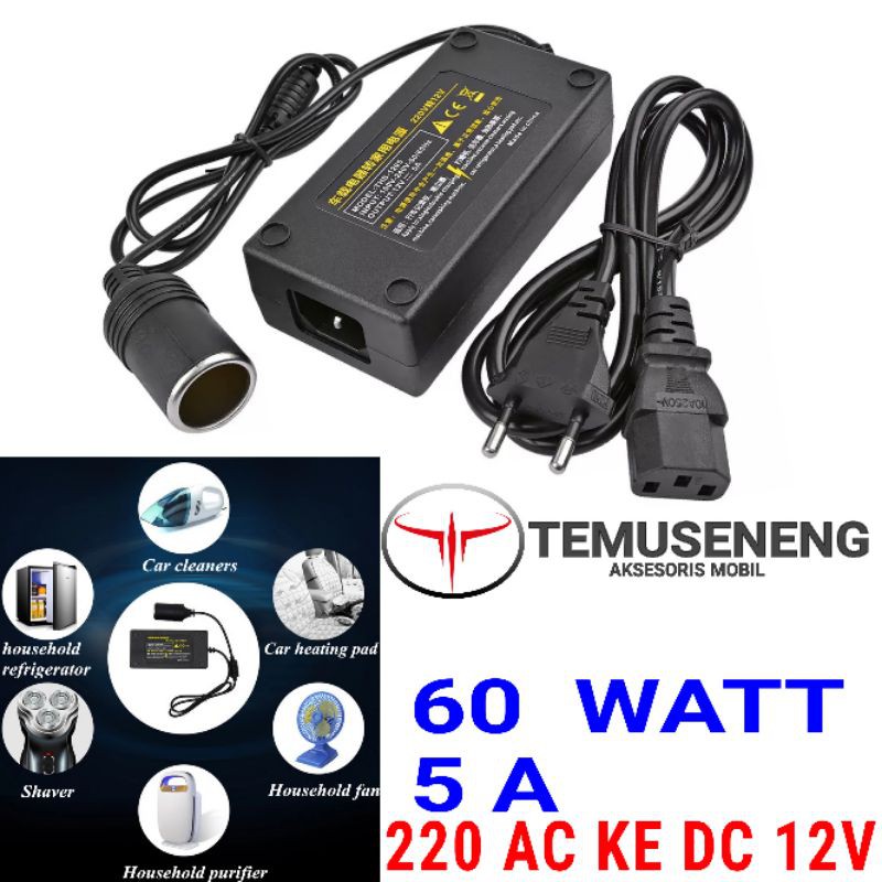 Car Lighter Switch 5A 60 Watt Listrik Adaptor Konverter 220V Ac Dc 12V Kompresor Mini Kulkas Mobil