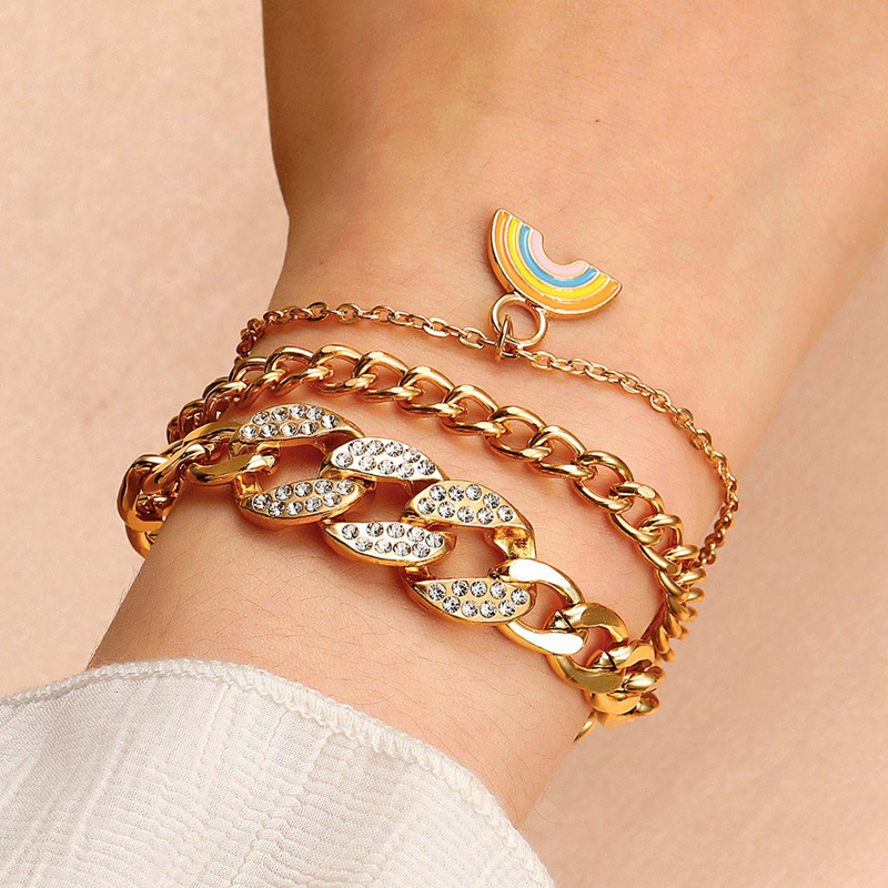 Vintage Cuban Thick Chain Bracelet 2021 Hip Hop Multi Layer Gold Color Bracelet For Women Rainbow Geometric Pendant Hand Jewelry