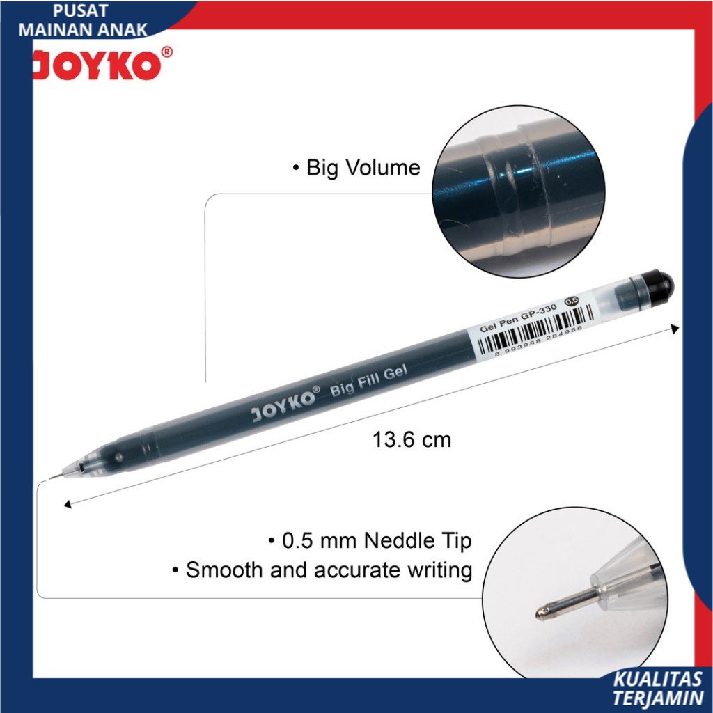 Gel Pen Pulpen Pena Joyko GP-330 Big Fill Gel 0.5 mm 1 pak ( isi 12 Pcs) PMA