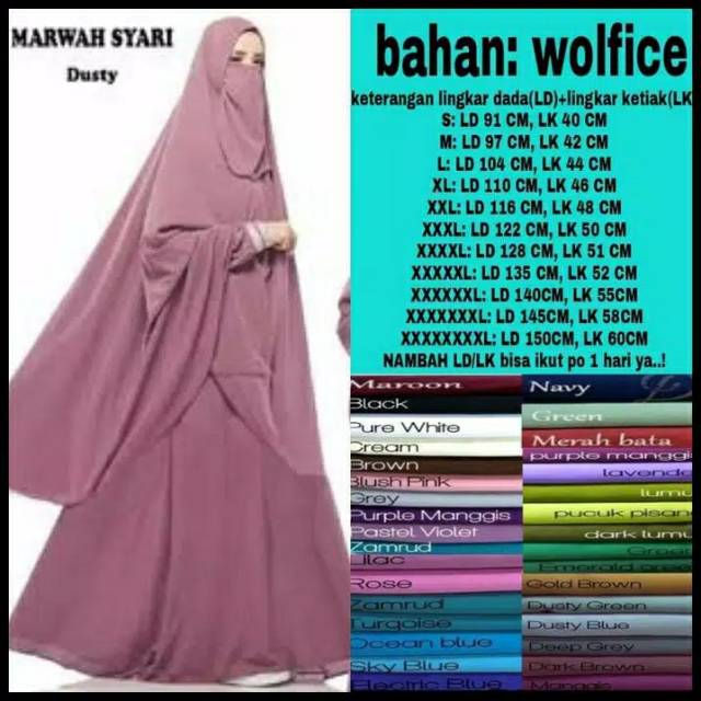 Gamis set cadar/marwah syari banyak warna