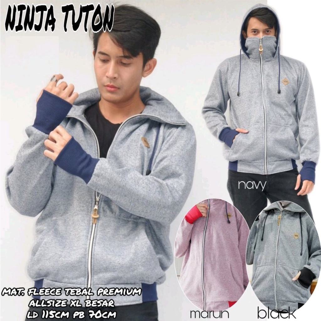 JAKET DEWASA JUMBO PRIA WANITA NINJA ROUNDHAND TUTON FLEECE POLOS DEWASA TERLARIS