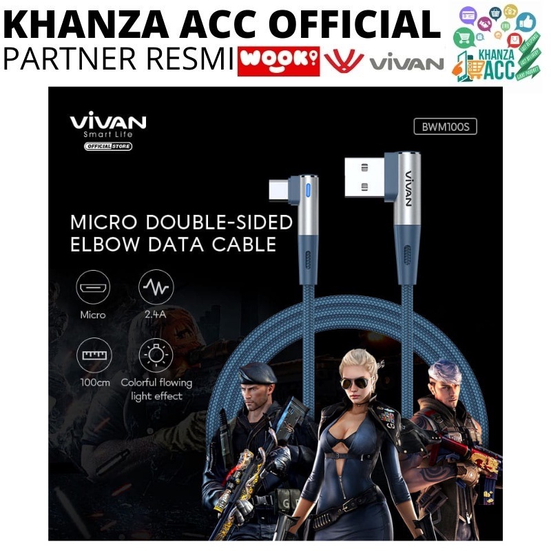 KHANZAACC Kabel Data Gaming VIVAN BWM100 / BWM100S Micro USB Fast Charging 2,4A