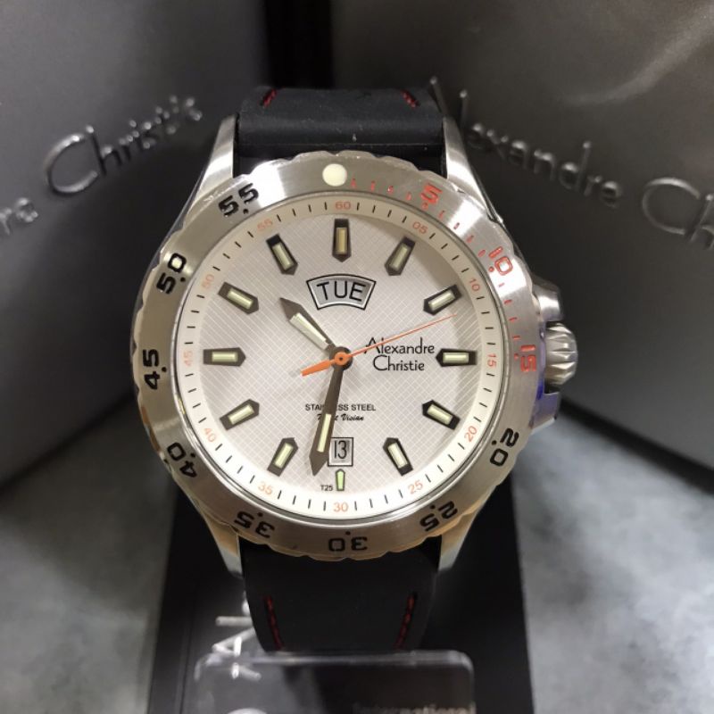 Jam Alexandre Christie AC 6092 ME RTB. Pria Karet Hitam Silver Bulat