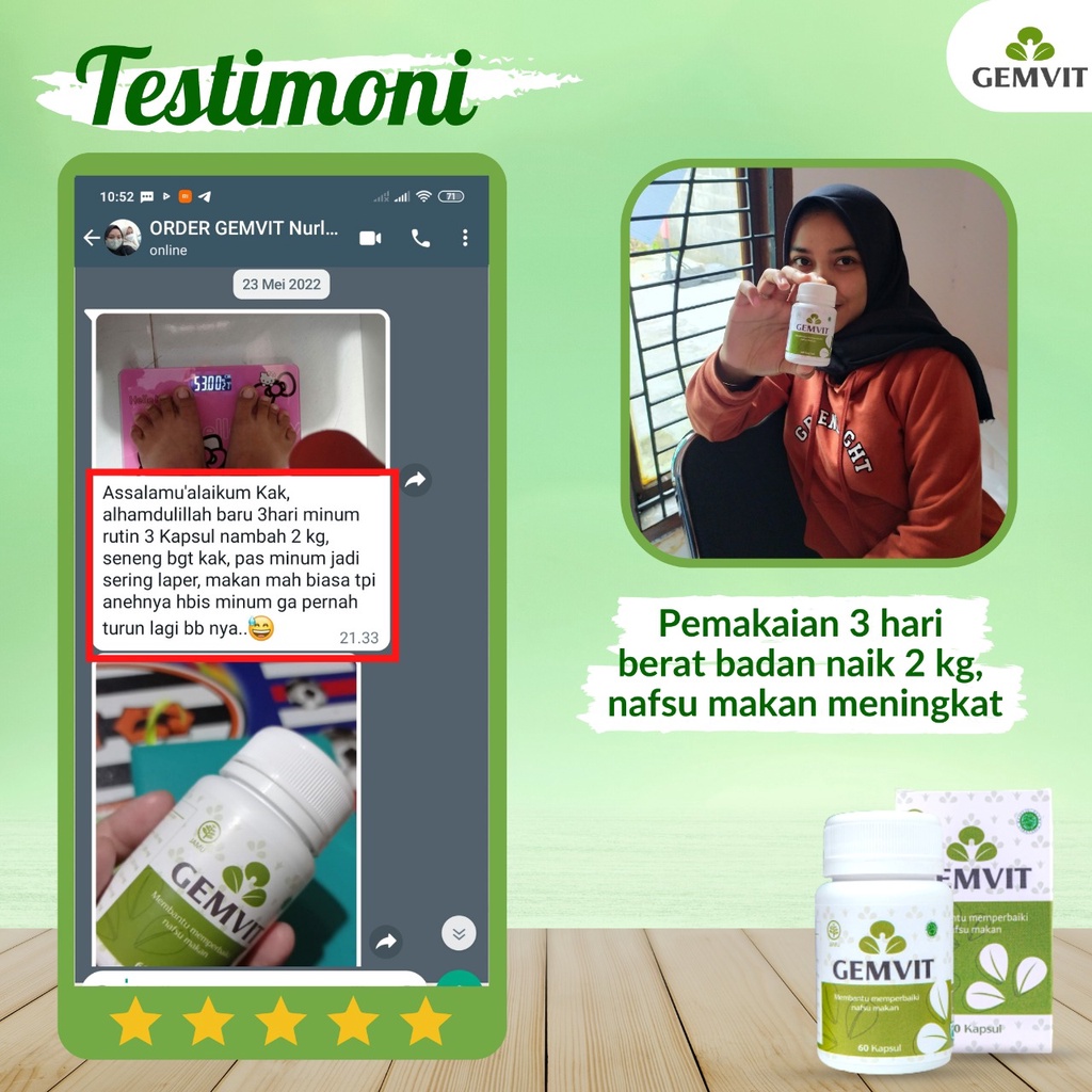 Gemvit suplemen penggemuk badan penambah berat badan anak dewasa pemutih badan permanen bpom original