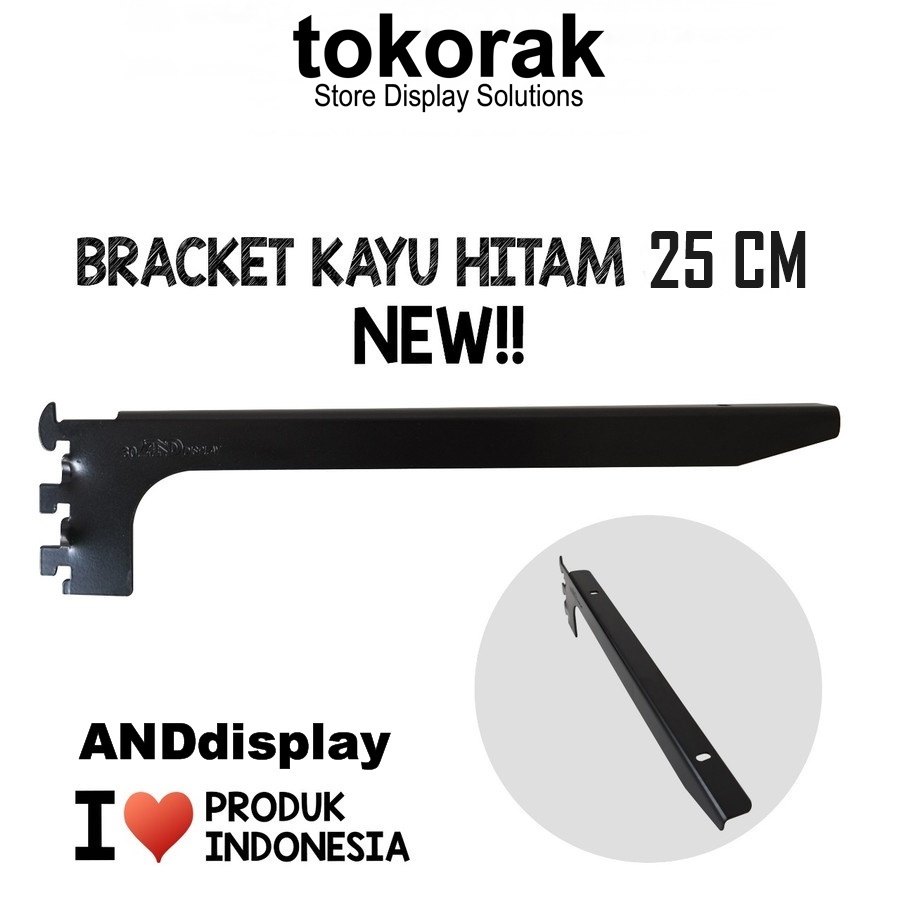 DAUN BRACKET KAYU 25CM HITAM AMBALAN TIANG REL BREKET KAYU ANDDISPLAY