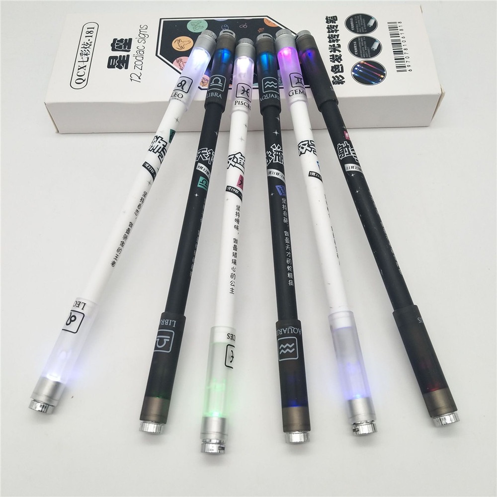 1pc Pulpen Gel Dengan Lampu Led Warnawarni Motif Rasi Bintang