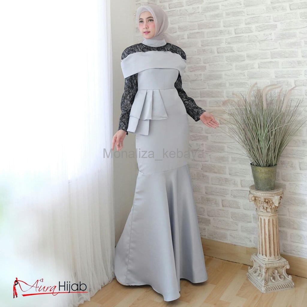 Termewah Gaun duyung bridal komb tile silver by Aura hijab