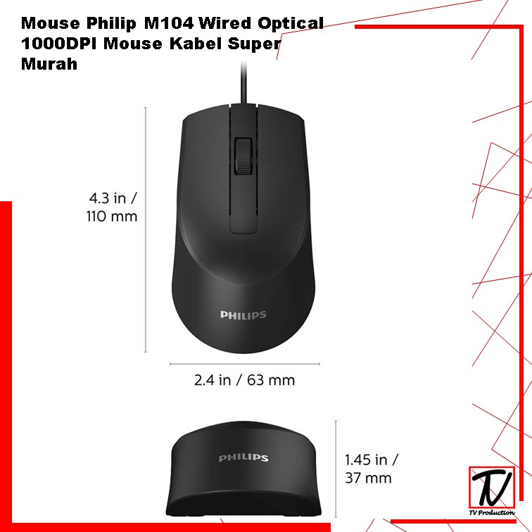 Mouse Philip M104 Wired Optical 1000DPI Mouse Kabel Super Murah