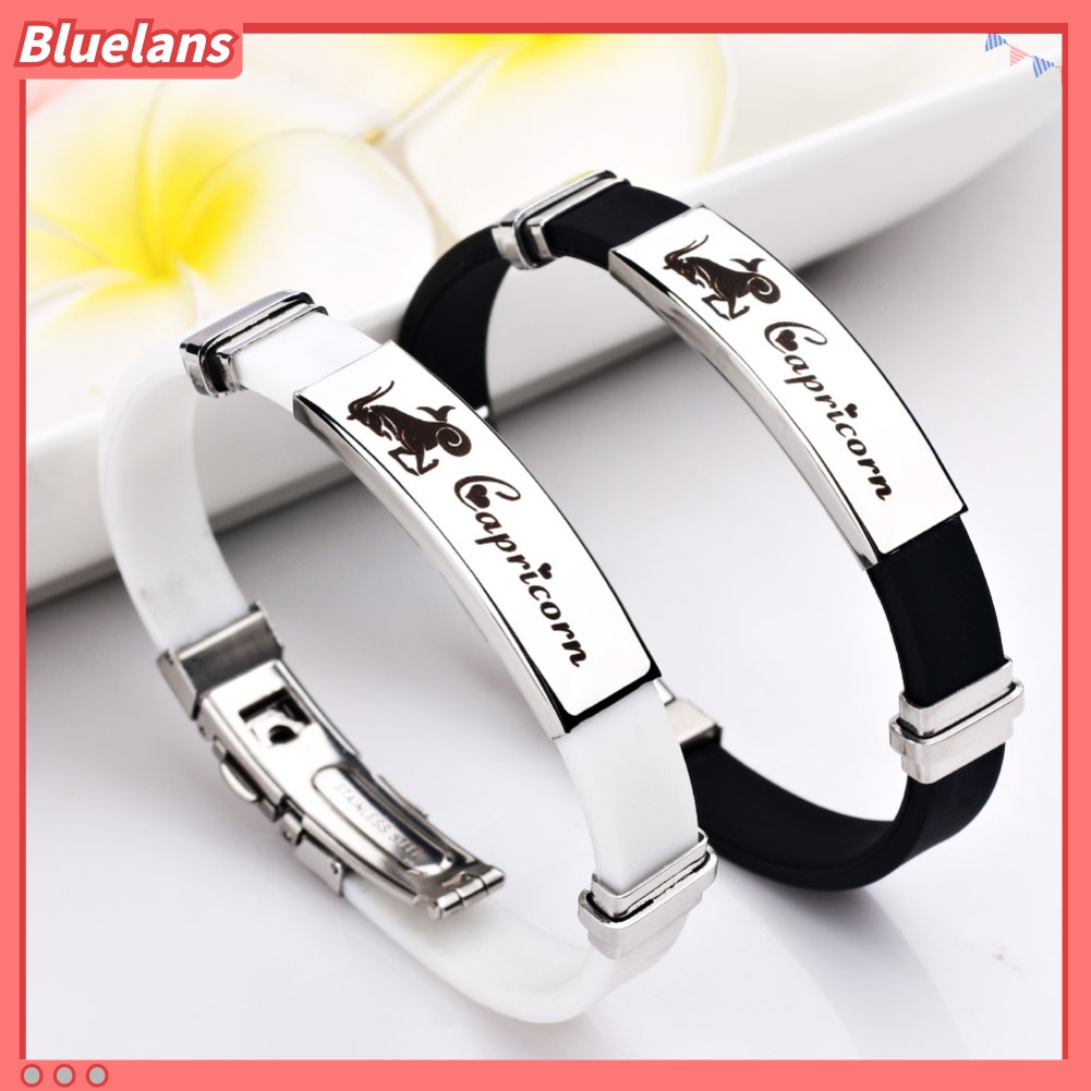 Bluelans Gelang Bangle Bahan Silikon Adjustable Desain 12 Rasi Bintang Untuk Unisex