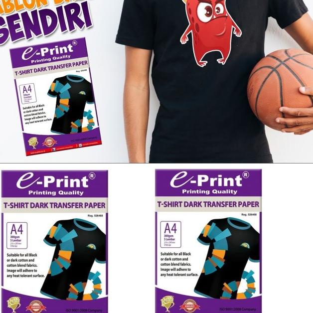 

✵ e-Print T-Shirt Dark Transfer Paper A4 - Kertas Print Sablon 5 lembar ✦