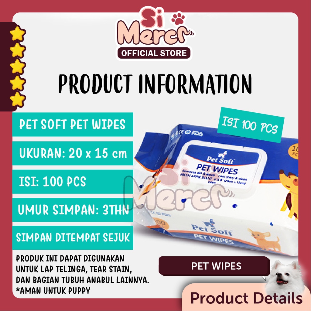 Pet Soft Pet Wipes Tissue Basah Hewan - Tisu Basah Kucing Anjing | Tissue Basah Anjing Kucing