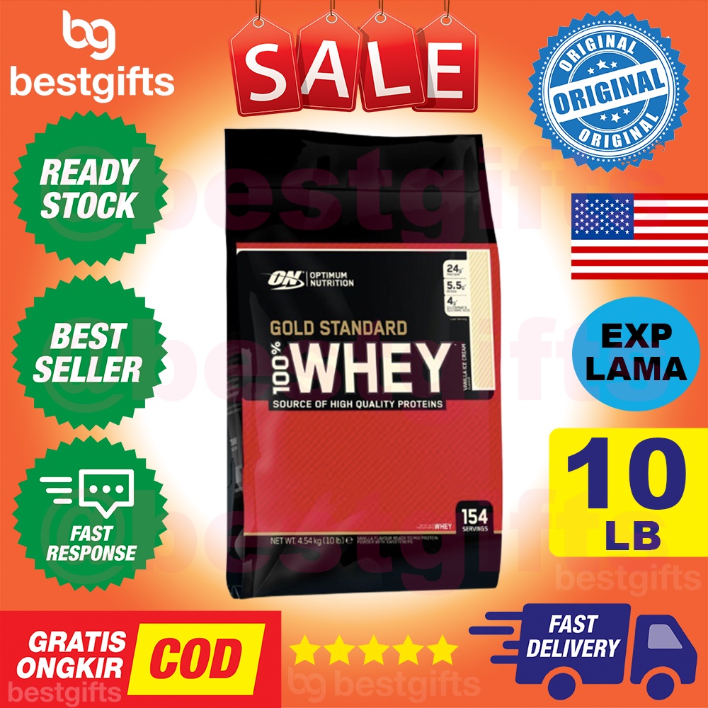 OPTIMUM NUTRITION ON GOLD STANDARD 100% WHEY PROTEIN ISOLATES CHOCOLATE VANILLA STRAWBERRY COKLAT MASSA OTOT KUAT 10 LB