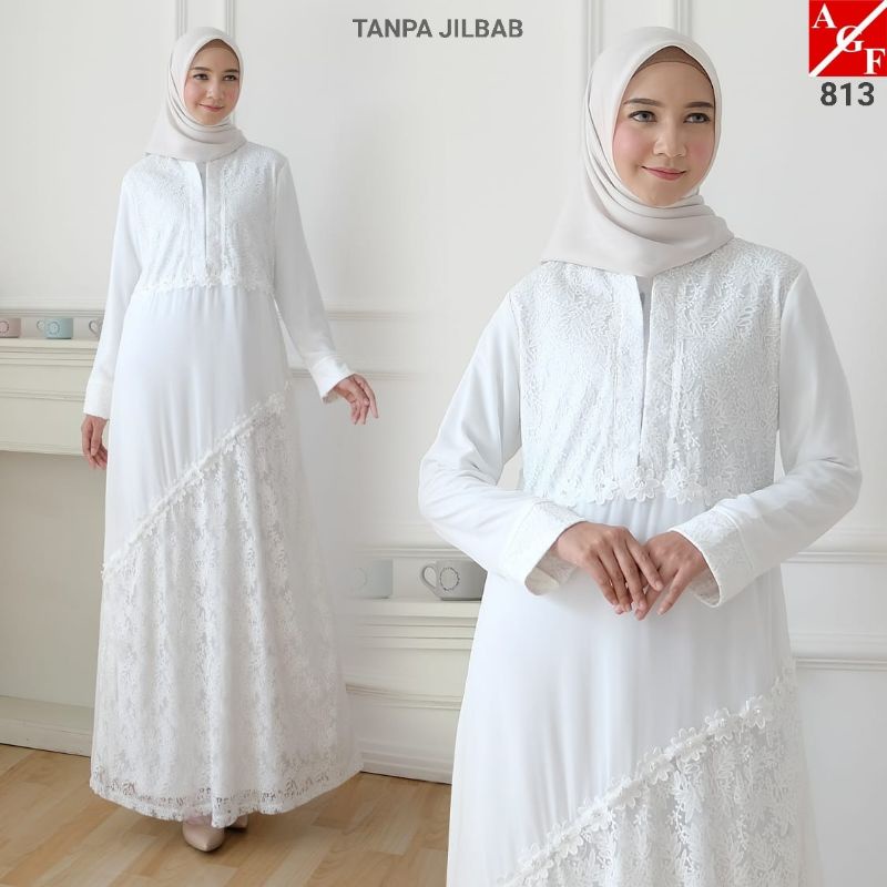 813 GAMIS PUTIH CERUTI KOMBINASI BRUKAT