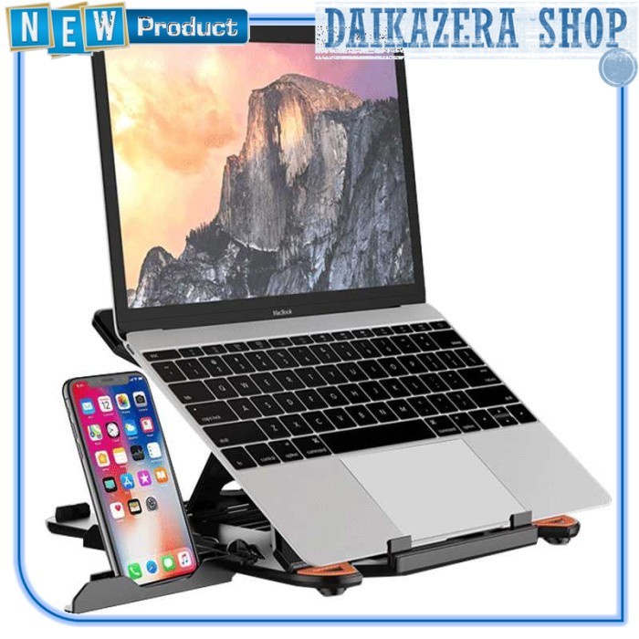 Dudukan Laptop Stand Adjustable Angle with Smartphone Holder - Hitam