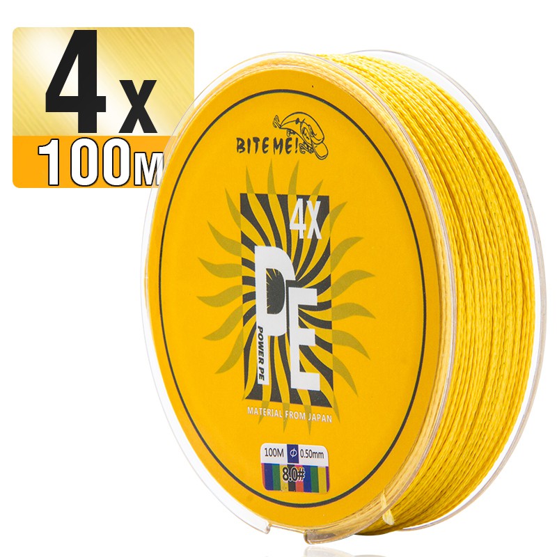 Biteme 100m 4X PE Line Braided Fishing Line10-120LB 4 Strands Multifilament Fishing Line