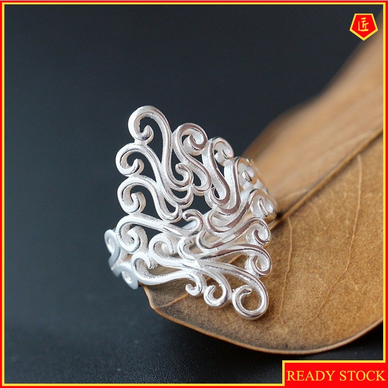 [Ready Stock]Women's Retro Hollow Pattern Silver Ring