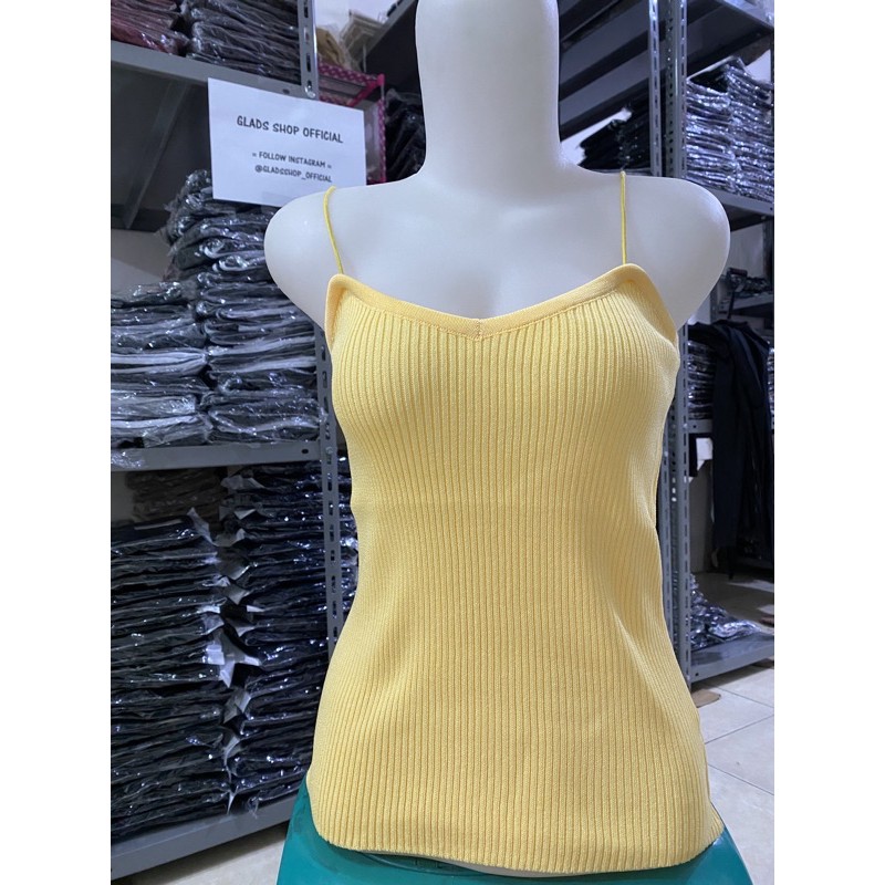 T968 • Korea Knit Tank Top • Kamisol Rajut • Tanktop Polos Tali Spaghetti • Fashion Wanita-Kuning