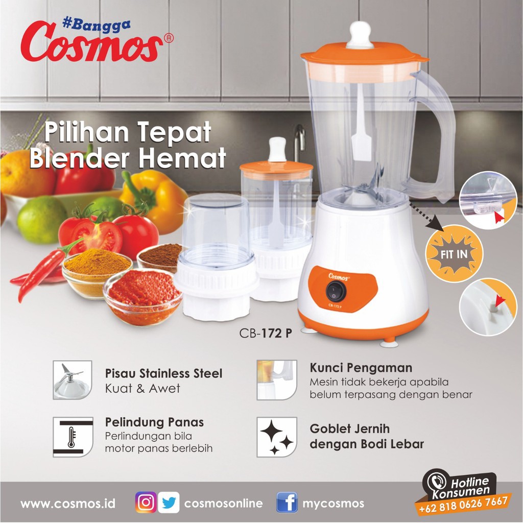 COSMOS CB-172P Blender Plastik 1 Liter 3IN1