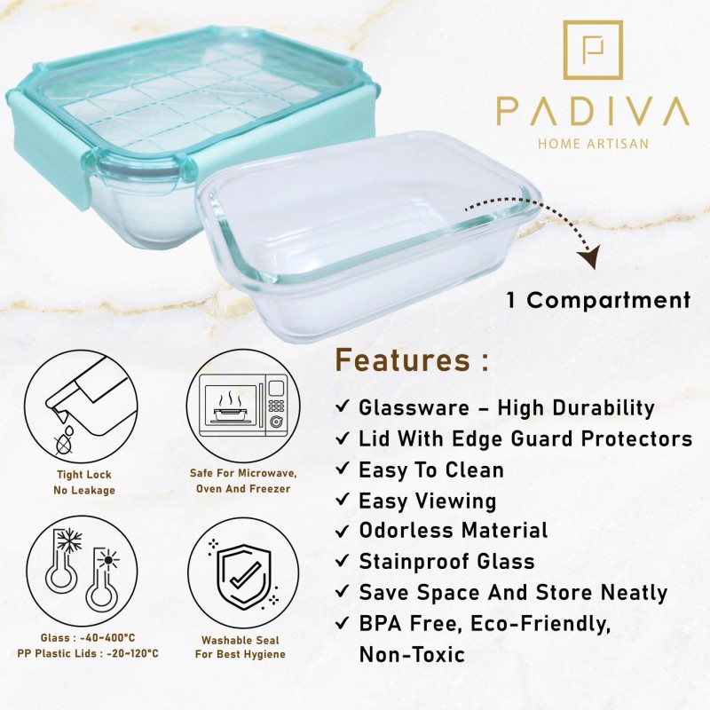 PADIVA 1040ML AQUA (2PCS) CRYSTAL GLASSBOX 1 COMPARTMENT (GBC1040SA)