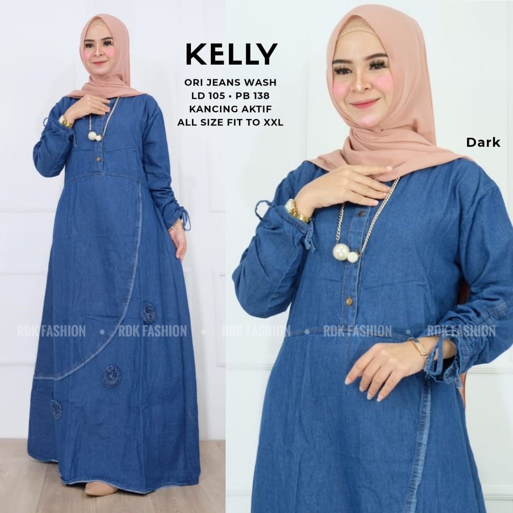 GAMIS MAWAR KELLY DRESS MAXI JEANS KEKINIAN BR