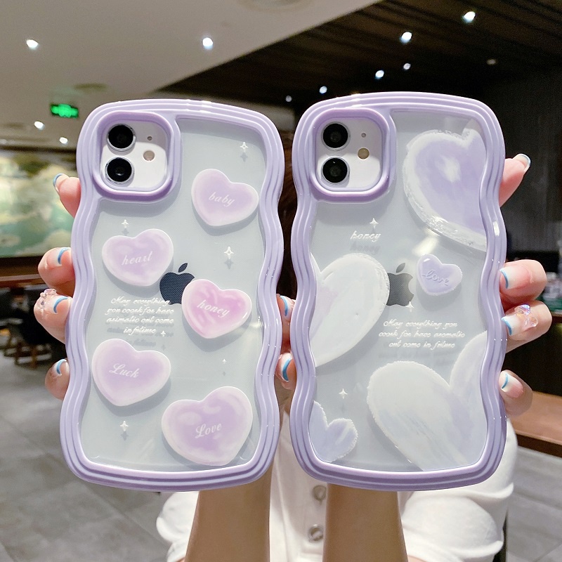 (2 In 1) Case Pelindung Handphone Motif Hati Warna Ungu Untuk iPhone 11 12 13 Pro MAX X XR XS MAX