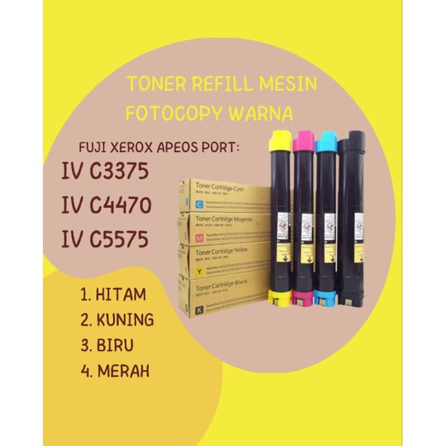 Catridge Toner Refill Fuji Xerox Apeos Port IV C3370 C4470 C5575 Tinta Toner Mesin Fotocopy Warna Fu