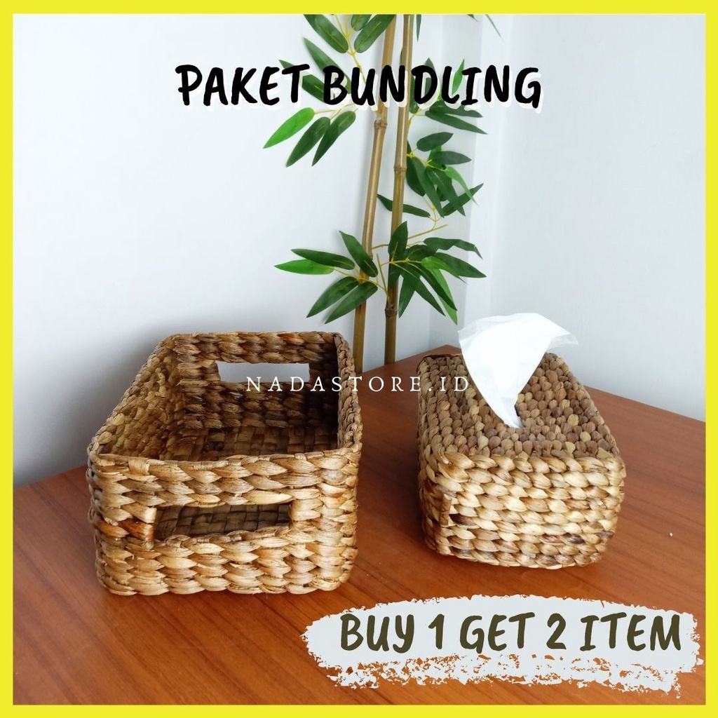 2 IN 1 - PAKET BUNDLING BOX KERANJANG DAN TEMPAT TISU ANYAMAN ENCENG GONDOK BISA COD