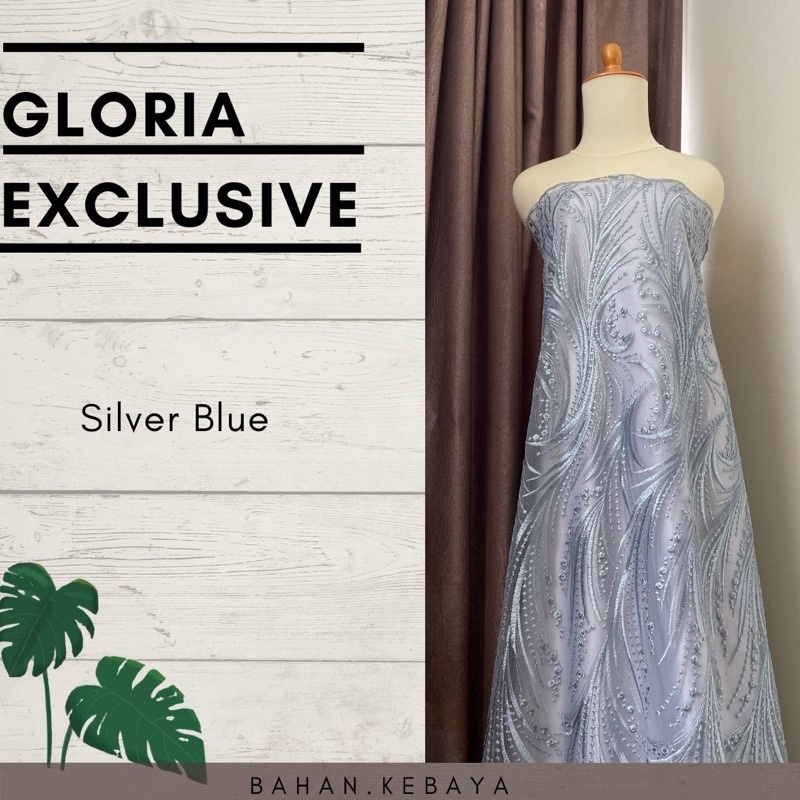 Kain Brukat Brokat Bahan Kebaya Tile Mutiara Gloria Exclusive Warna Silver Blue Ice
