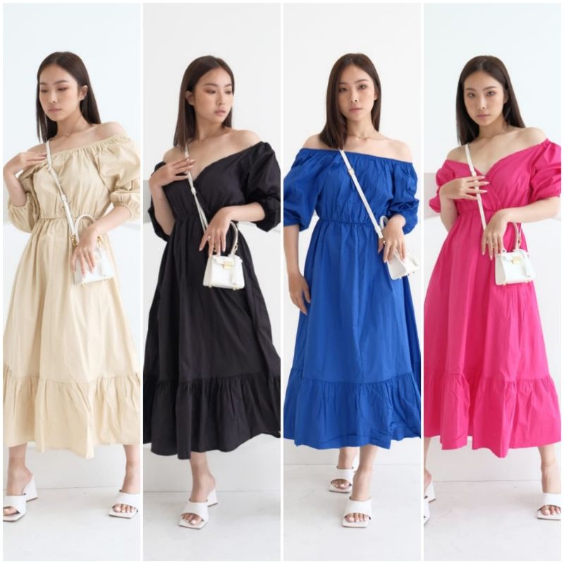 ❣️ SPECIAL PRICE ♡ PREMIUM ♡ ORIGINAL ! WENDY VINTAGE 2 WAYS SABRINA RUFFLE MIDI PARTY DRESS