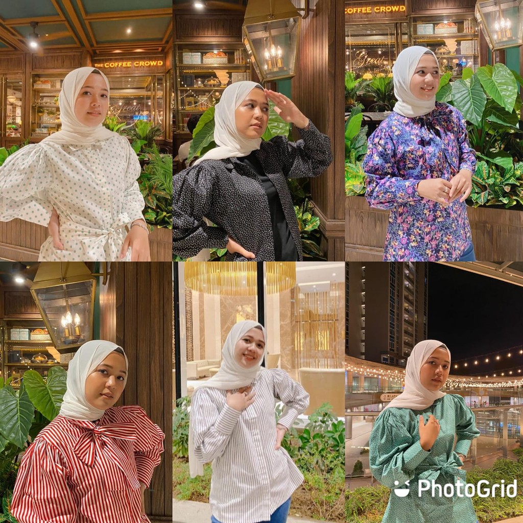 Atasan/kemeja wanita tangan balon motif lucu bahan katun jepang