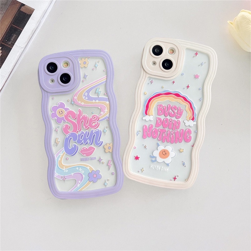 Soft Case Silikon TPU Transparan Gelombang Pelangi Cover iPhone 14 13 12 11 Pro Max X Xr Xs Max 8 7 6 6s Plus