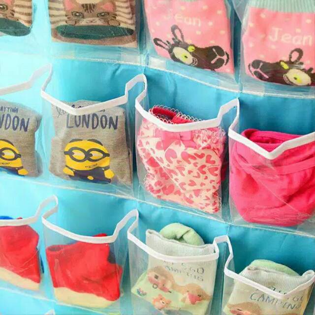 Pouch Hanging Organizer 16 Sekat Korean Set Tempat Celana Dalam Gantung Rak Gantung