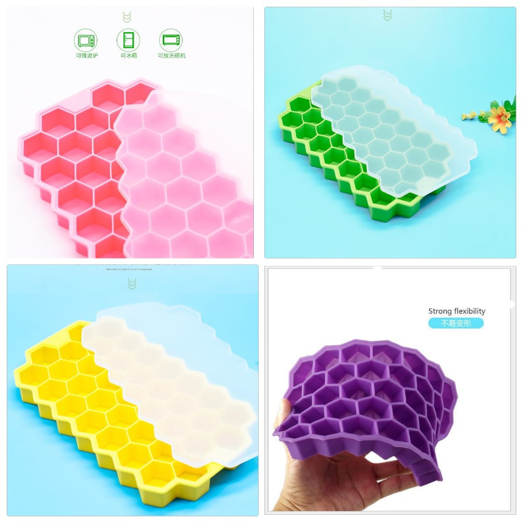 CETAKAN ES BATU SILIKON PENCETAK AGER KARET ICE CUBE LA066RD HONEYCOMB TRAY SILICONE TUTUP MURAH ORI